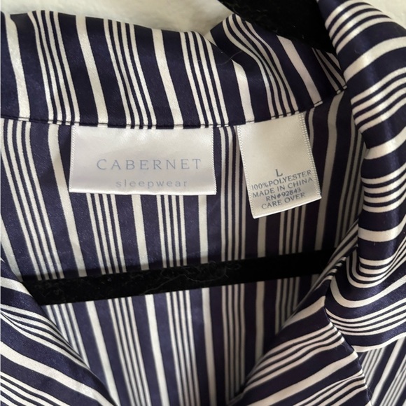 Vintage Nightgown Cabernet Navy and White Stripes size large with Lace accents - Picture 3 of 7